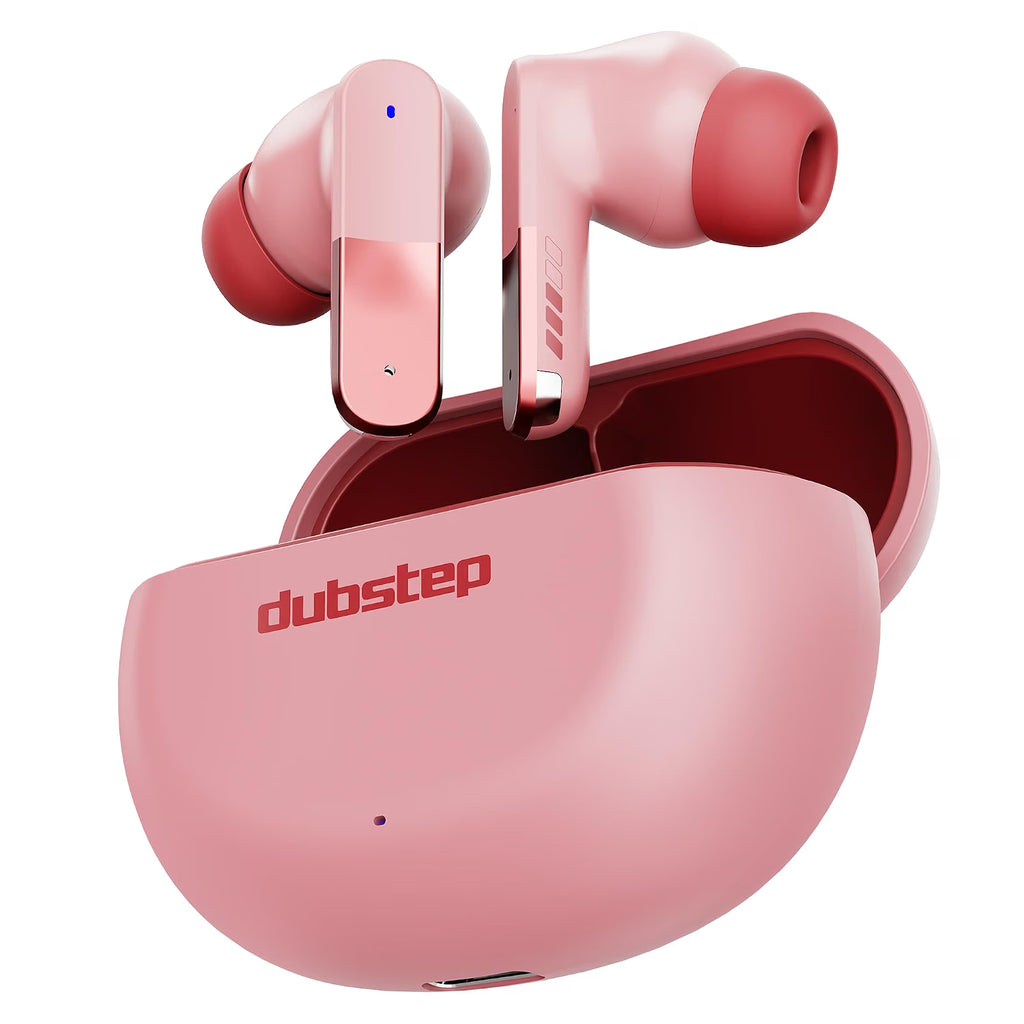 Dubstep Buzz X12 TWS Wireless Earbuds, 60H Playtime, Bluetooth 6.0, ENC Noise Cancellation, 13mm Drivers, Game & Music Mode, Touch Control, Type-C Fast Charging (Pink)