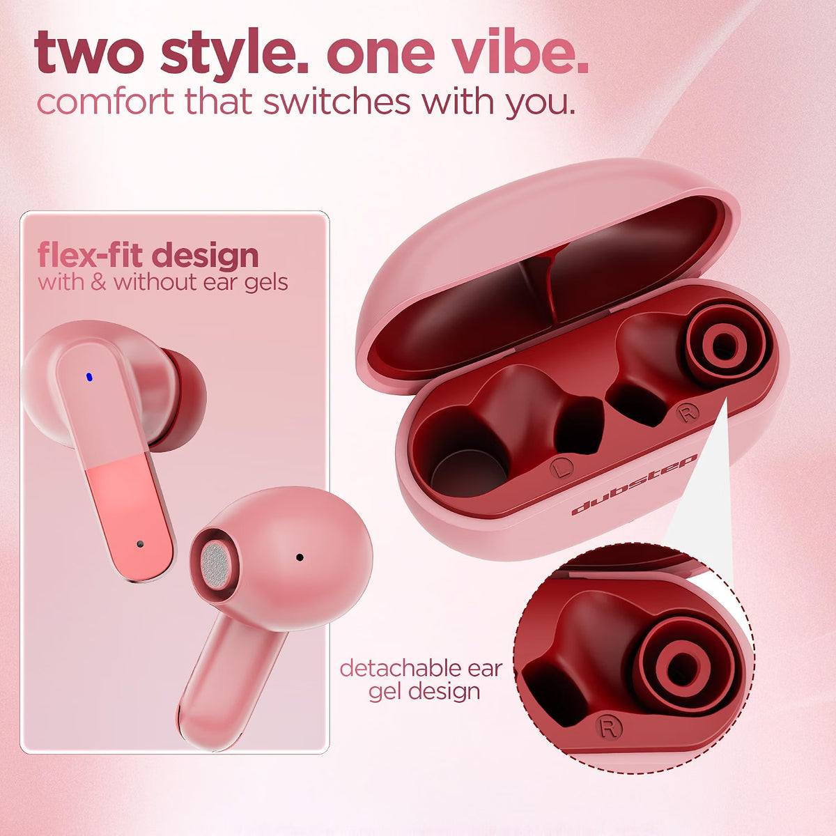Dubstep Buzz X12 TWS Wireless Earbuds, 60H Playtime, Bluetooth 6.0, ENC Noise Cancellation, 13mm Drivers, Game & Music Mode, Touch Control, Type-C Fast Charging (Pink)